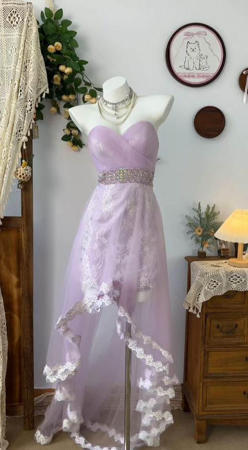 Cute High Low Sweetheart Lilac Tulle Senior Formal Graduation Inspo Homecoming Dresses N4625