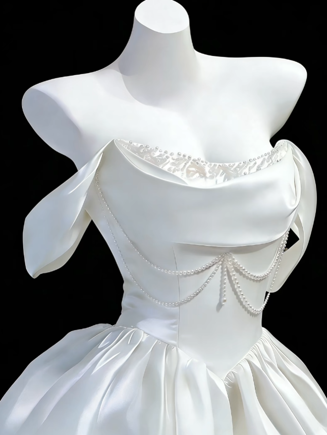 Süße Ballkleider schulterfrei weiß Satin Tanz Abschlussball kurz Inspiration festlich Abschlussfeier Homecoming Kleider N4638