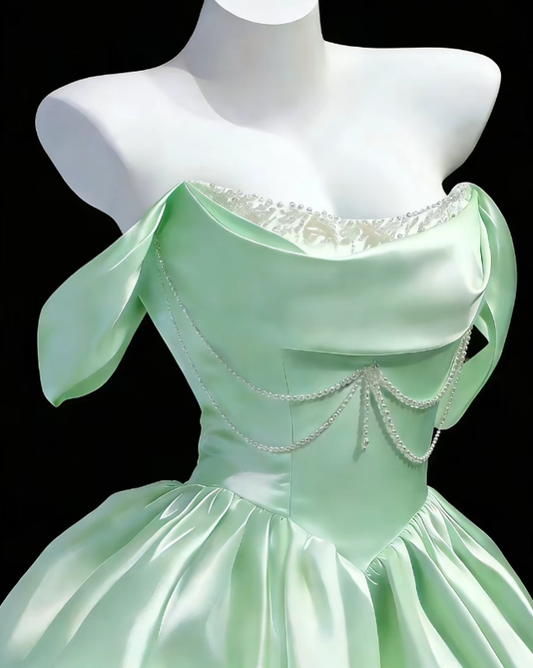 Cute Ball Gowns Off The Shoulder Mint Green Satin Dance Senior Short Inspo Formal Graduation Homecoming Dresses N4639
