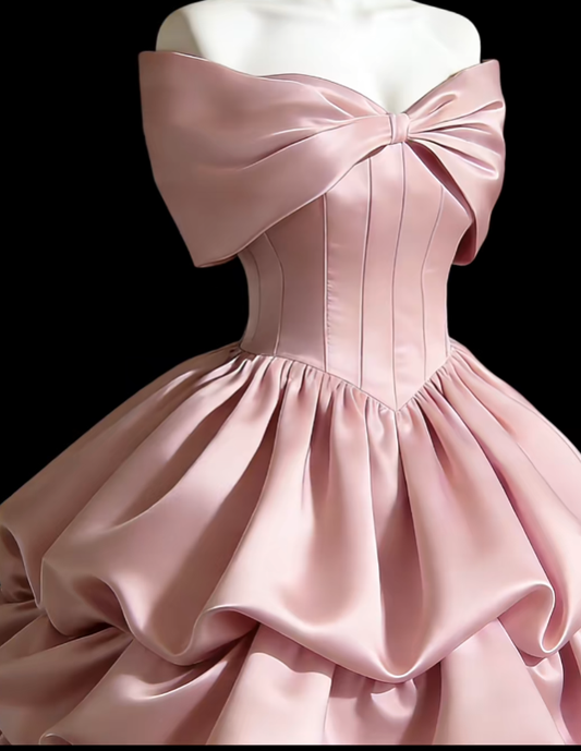 Cute Ball Gowns Off The Shoulder Pink Satin Dance Senior Short Inspo Formal Graduation Homecoming Dresses N4640