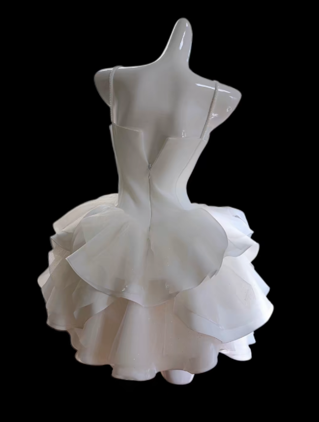 Wunderschöne Ballkleider Spaghettiträger Weißes Mini Abschlusskleid Kurzes Hoco-Kleid High School Homecoming Kleider N4661