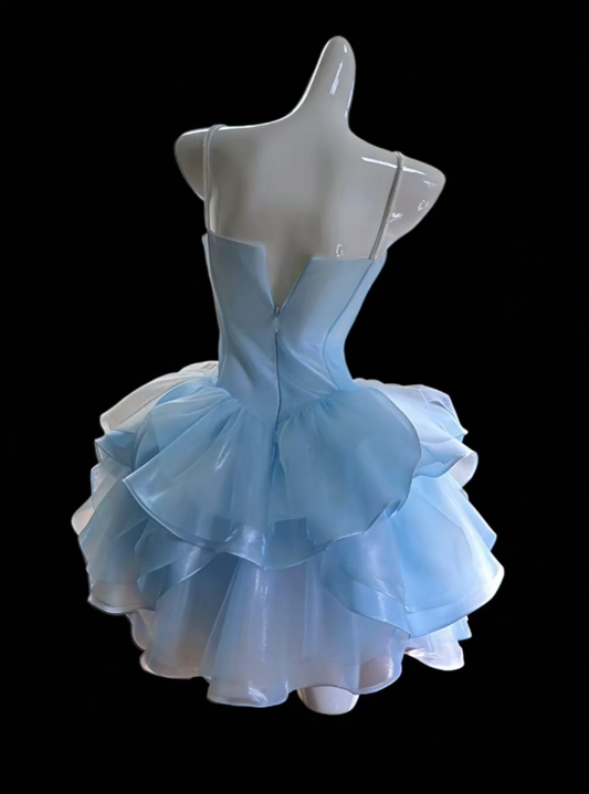 Fashional Ball Gowns Spaghetti Strap White And Blue Mini Senior Short Hoco Gown High School Homecoming Dresses N4664