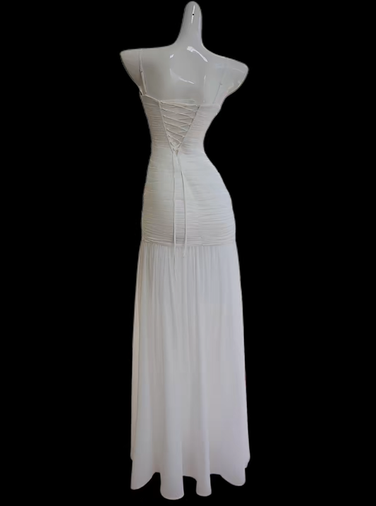 Romantic Mermaid Spaghetti Strap White Ideas For Women Long Birthday Dresses Holiday Summer Outfits N4667