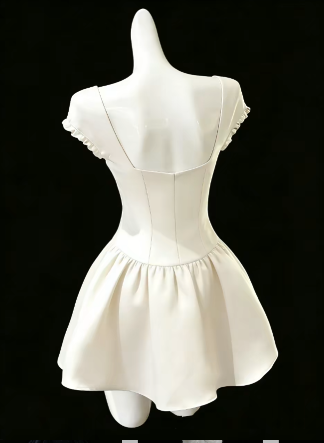 Robes de bal uniques Col carré Blanc avec manches Mini Senior Courtes Robes de rentrée scolaire Lycée Robes de retour à la maison N4692