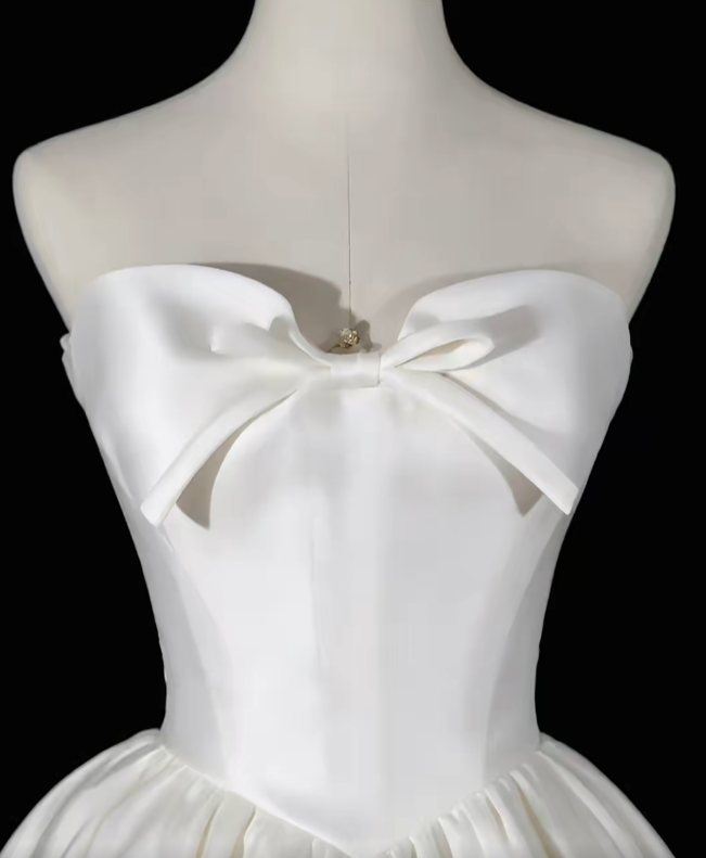 Cute A line Sweetheart Sleeveless Long Satin Garden White Wedding Dresses N4712