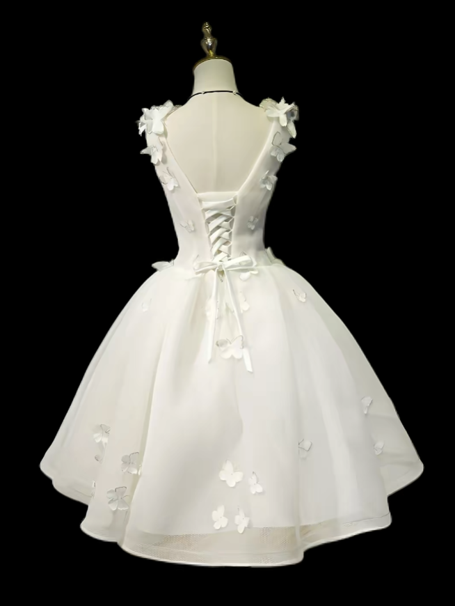 Hübsches Ballkleid V-Ausschnitt Weiß Mini Senior Inspo Abschluss Kurz Homecoming Kleider N4723