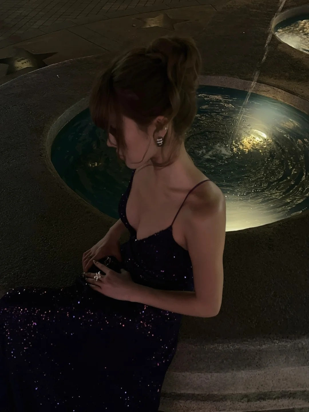 Funkelndes Meerjungfrauen-Abendkleid mit Spaghettiträgern, lila Pailletten, langes Ballkleid zum 18. Geburtstag, formelles Abendkleid N477