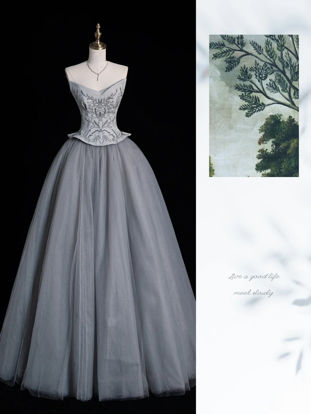 Retro-Ballkleid, trägerlos, grauer Tüll, langes Abendkleid im Stil der 2000er Jahre, Inspiration für Outfits zum 19. Geburtstag, formelles Kleid N523