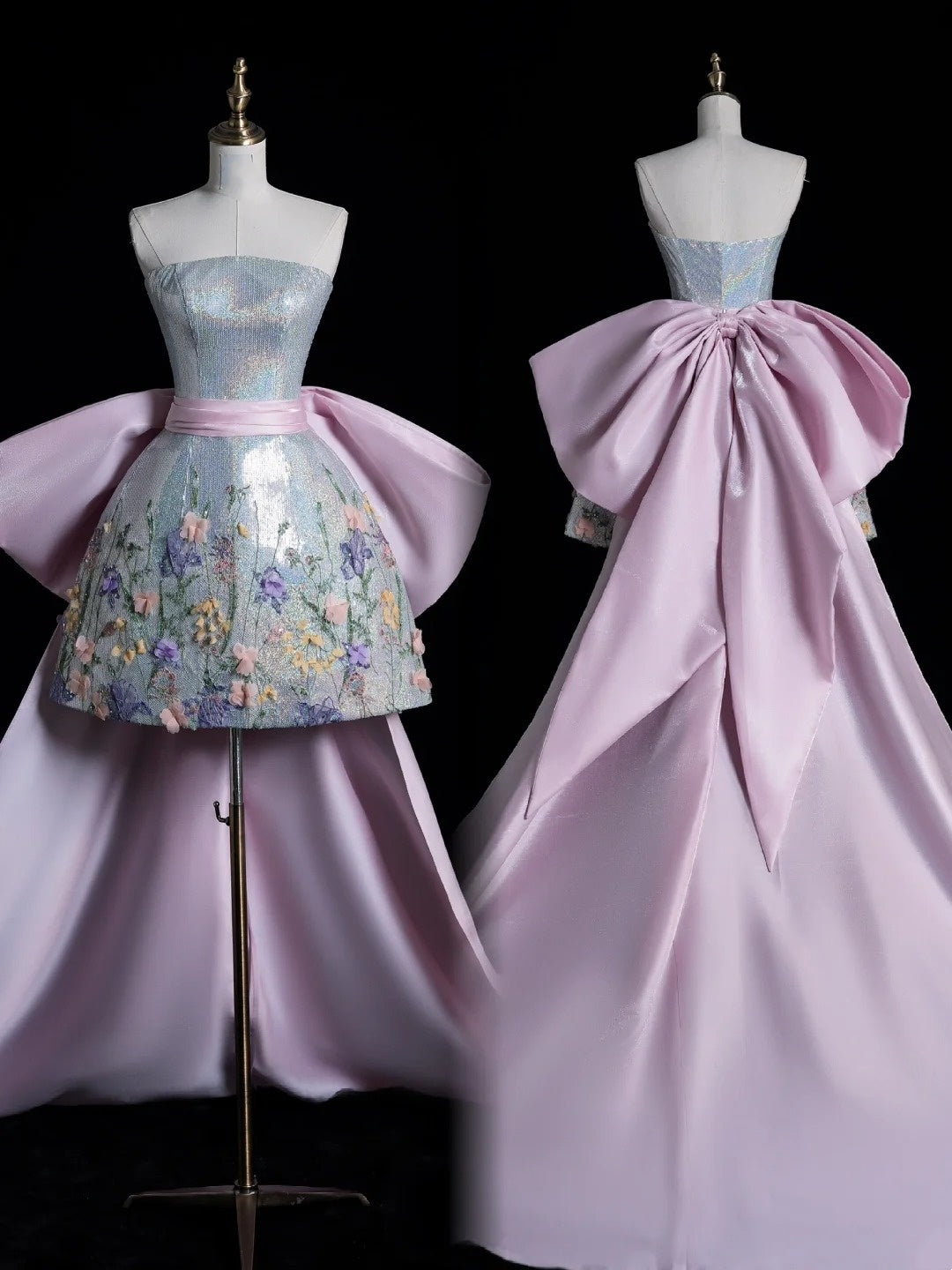 Glitzerndes, trägerloses, silber-graues Paillettenkleid für den 16. Geburtstag – ideal für den Abschlussball der Mittelstufe (Modell N511)