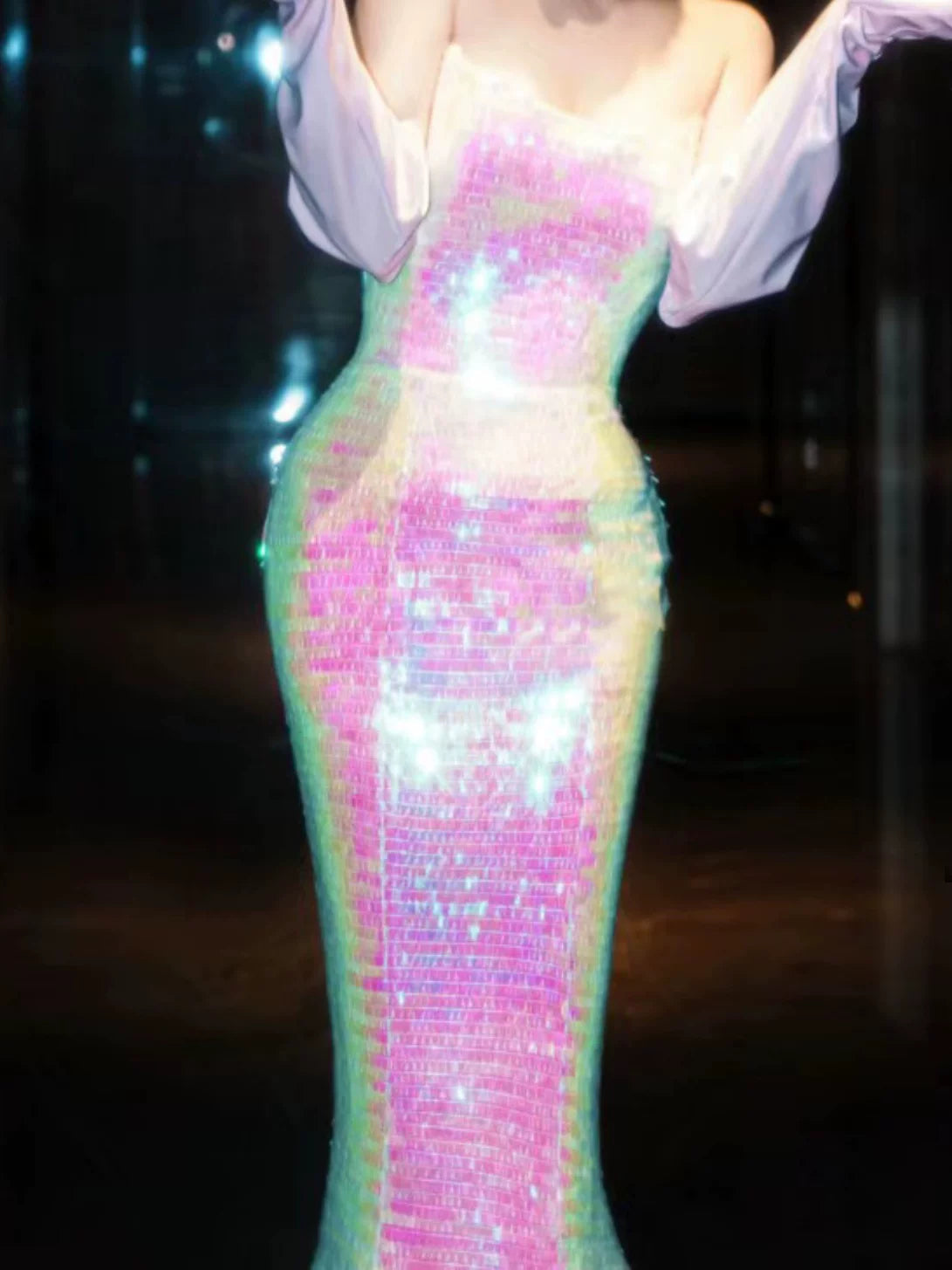 Glitzerndes Meerjungfrauen-Abendkleid, trägerlos, Pailletten, langes Ballkleid, Partykleid, Outfit zum 21. Geburtstag AB2315