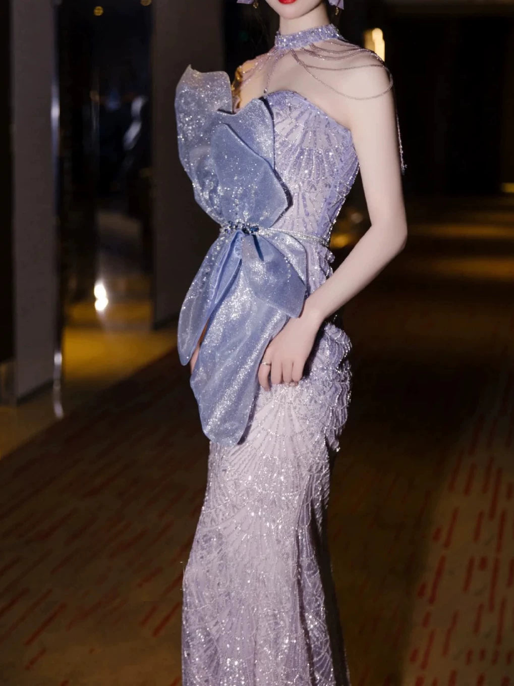 Elegantes, trägerloses, ärmelloses Pailletten-Abendkleid im Meerjungfrauenstil – Inspiration für lange Partykleider und Outfits zum 21. Geburtstag AB2286