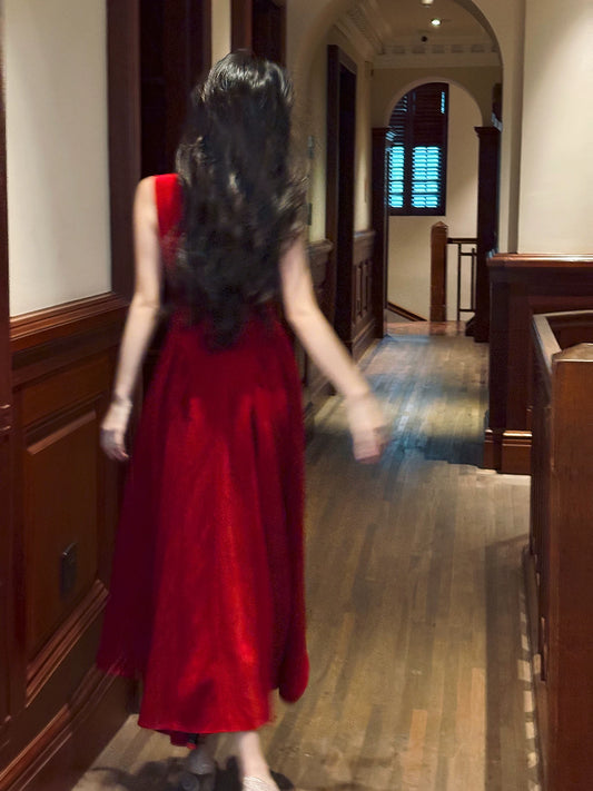 Simple A Line Square Neck Red Chiffon Mid Length Prom Dress Aesthetic Graduation Evening Outfits N080