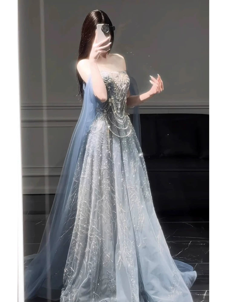 Funkelndes, schulterfreies Pailletten-Abendkleid in A-Linie – modisches Design für Teenager, festliche Kleider, Party-Outfits, Ballkleid AB2229