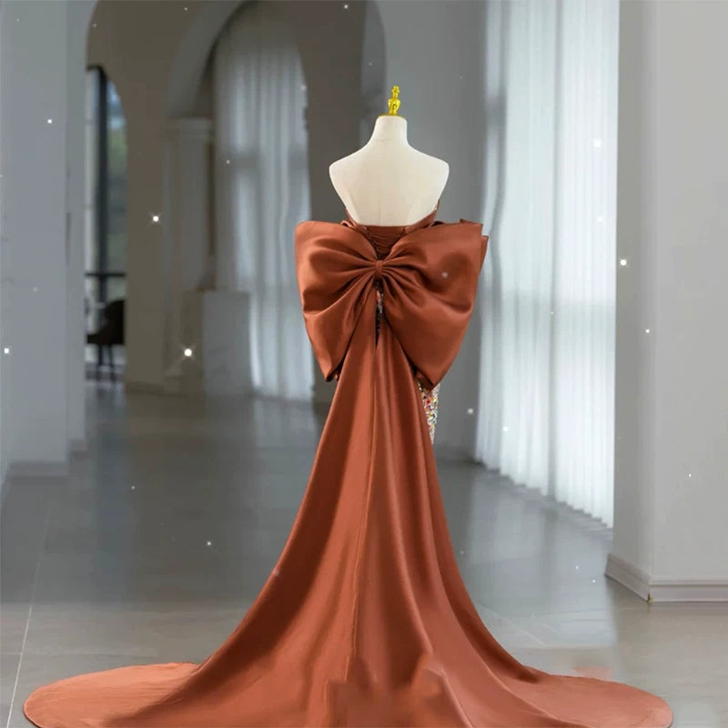 Robe de bal sirène bustier à sequins floraux marron, inspiration robe de soirée longue pour un 19e anniversaire AB2323