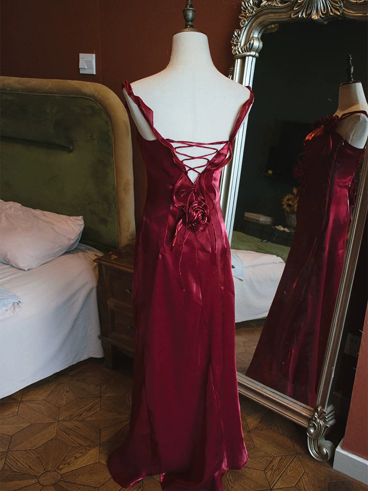 Vintage Meerjungfrauen-Abendkleid im Stil der 1950er Jahre mit V-Ausschnitt in Burgunderrot – Inspiration für lange Partykleider und Outfits zum 18. Geburtstag AB2377