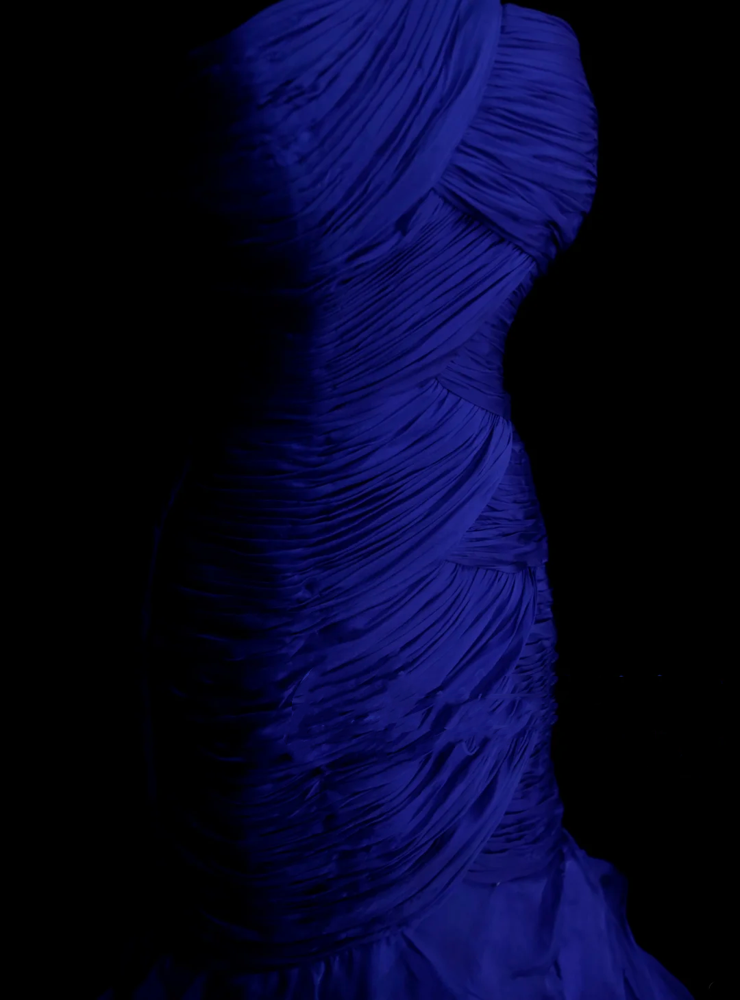 Robe de bal longue sirène asymétrique en tulle bleu royal plissé et froncé pour femme OB002
