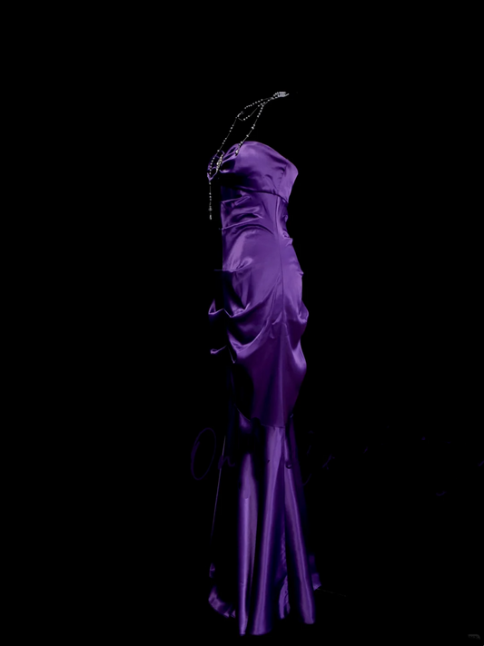Simple Mermaid Sweetheart Grape Ruched Satin Long Prom Dress Ideas With Pleated Formal Party Dress Inspo For Women OB018