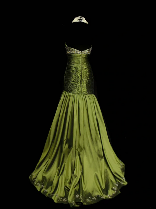 Classy Mermaid Sweetheart Olive Green Taffeta With Beadings Long Prom Dresses Trendy Party Dress For Women OB020