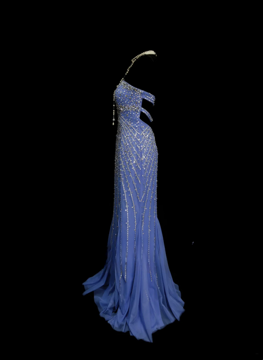 Classy Formal Mermaid Sweetheart Blue Sequins With Beads Style Impress Long 2026 Prom Dresses Party Gowns OB027