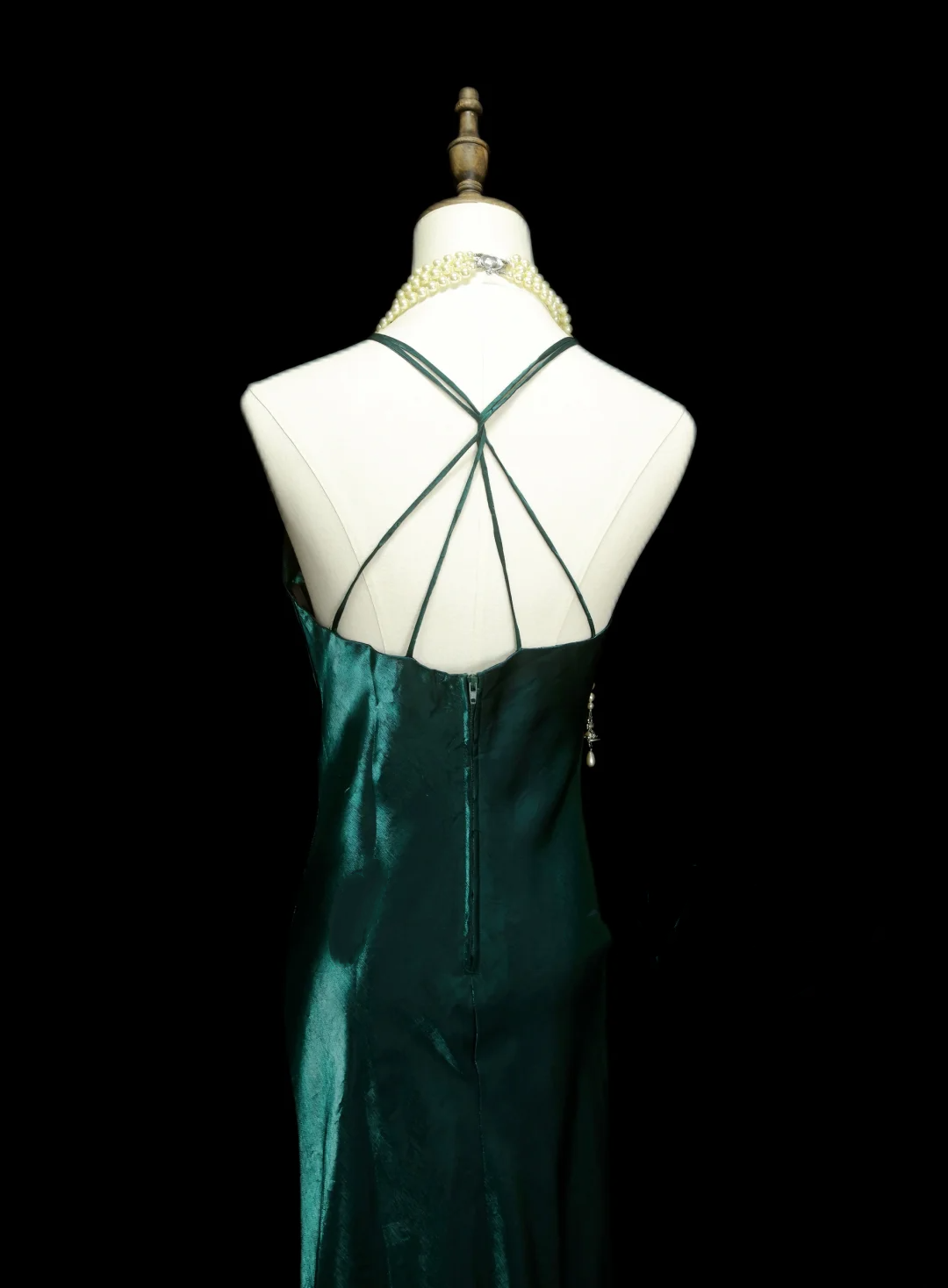 Robe de bal sirène vintage vert foncé, longue, style années 70, inspiration robe de soirée OB039