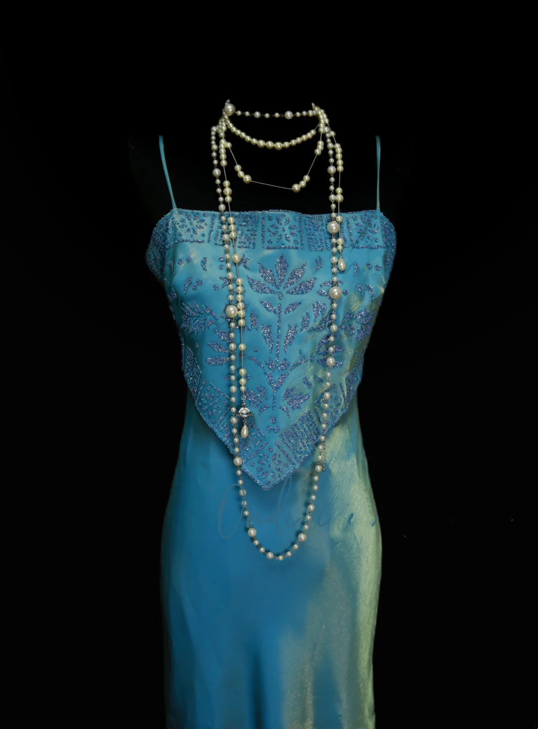 Vintage Meerjungfrauen-Zweiteiler, blaues Spaghettiträger-Abendkleid im 70er-Jahre-Stil, formelles Abendkleid, Inspiration OB040