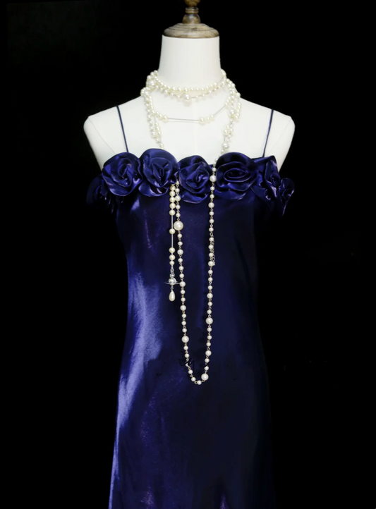 Elegantes, langes A-Linien-Abendkleid mit Spaghettiträgern, Traubenmuster und Blumenmuster, Partykleid, Outfit für den 18. Geburtstag, Abschlusskleid OB046