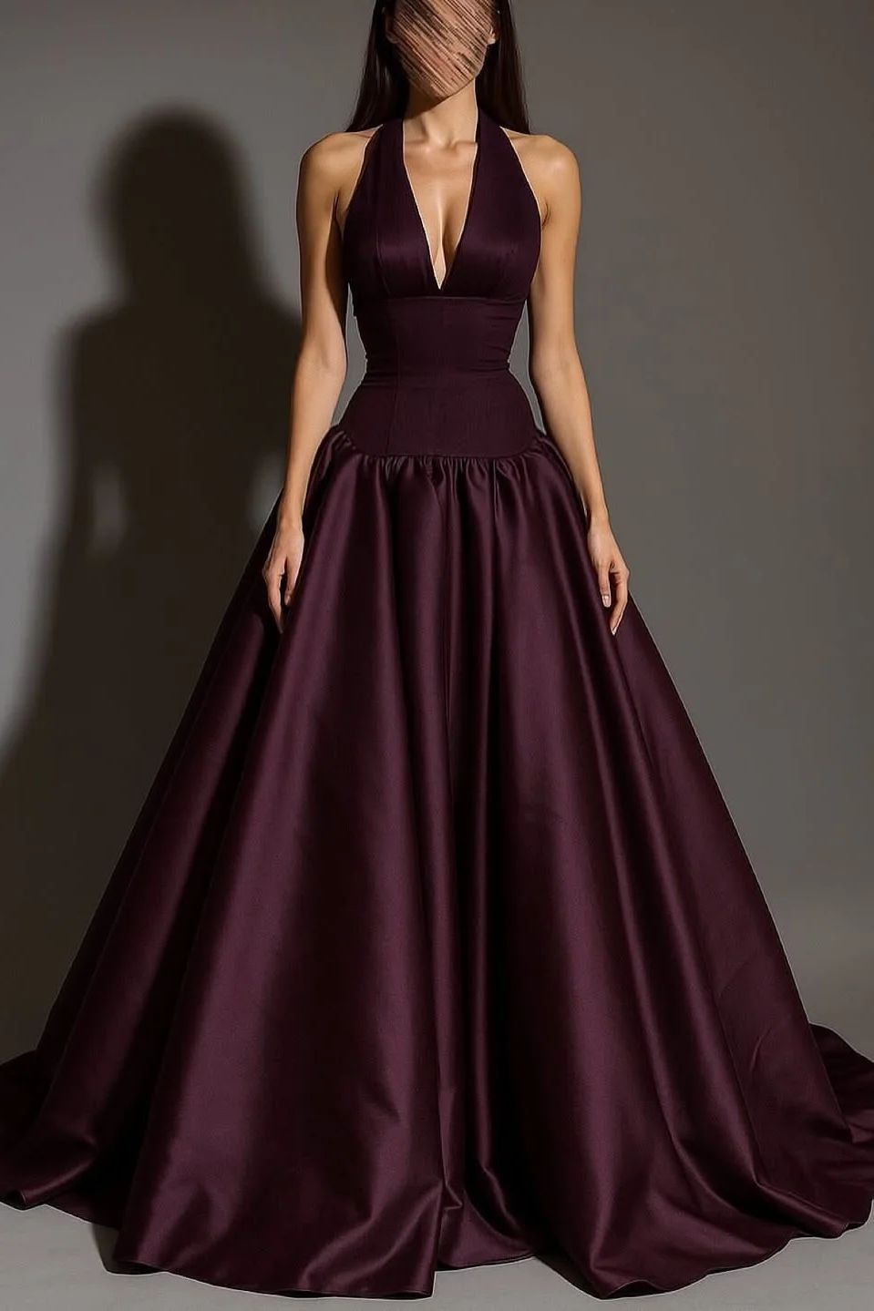 Sexy ärmelloses Neckholder-A-Linien-Abendkleid mit tiefem V-Ausschnitt für Frauen, Mädchen und Teenager N2340