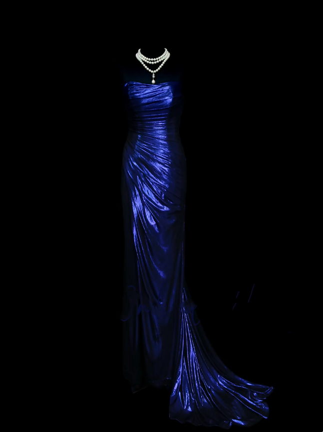 Vintage Mermaid Strapless Royal Blue Senior Prom Dresses High School Long Formal Dress N1327