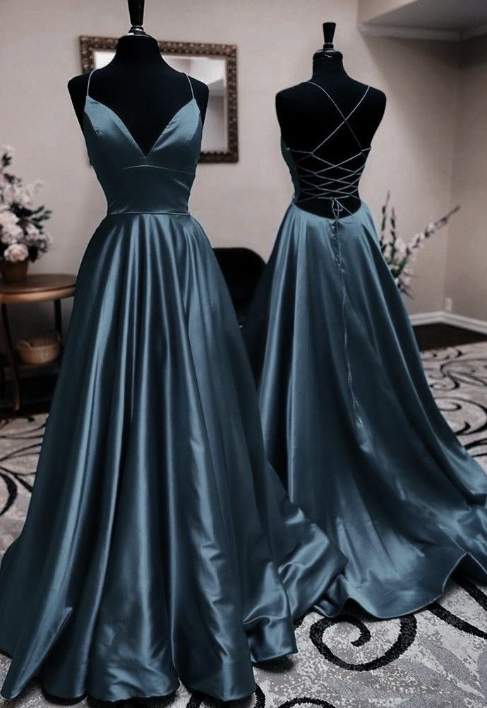 Robe de bal élégante, coupe trapèze, bretelles spaghetti, dos nu, bleu sarcelle foncé, tenue d'anniversaire, robe de bal, RA003