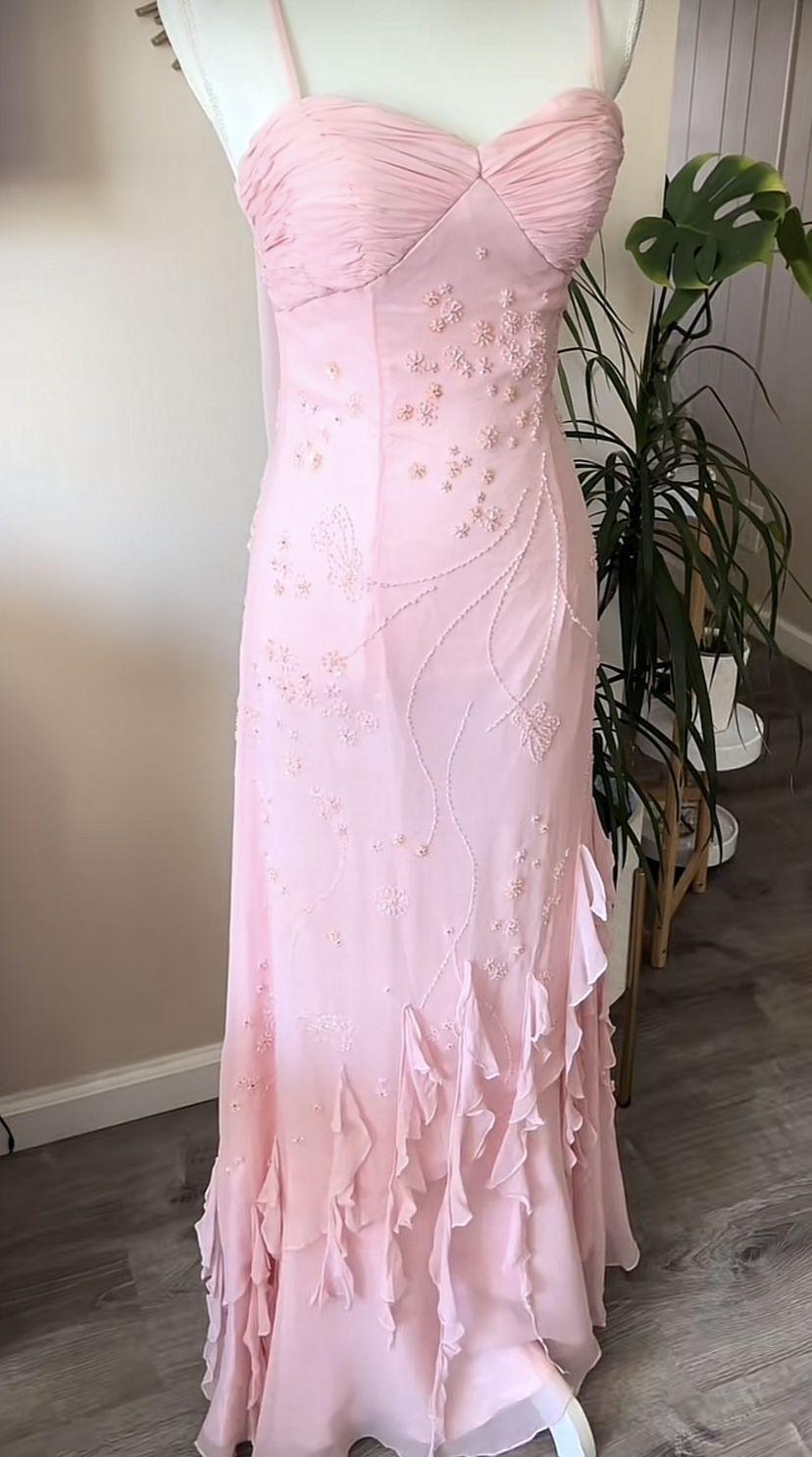 Robe de bal sirène rétro à bretelles spaghetti en mousseline rose, tenue de soirée pour 18e anniversaire, RA018