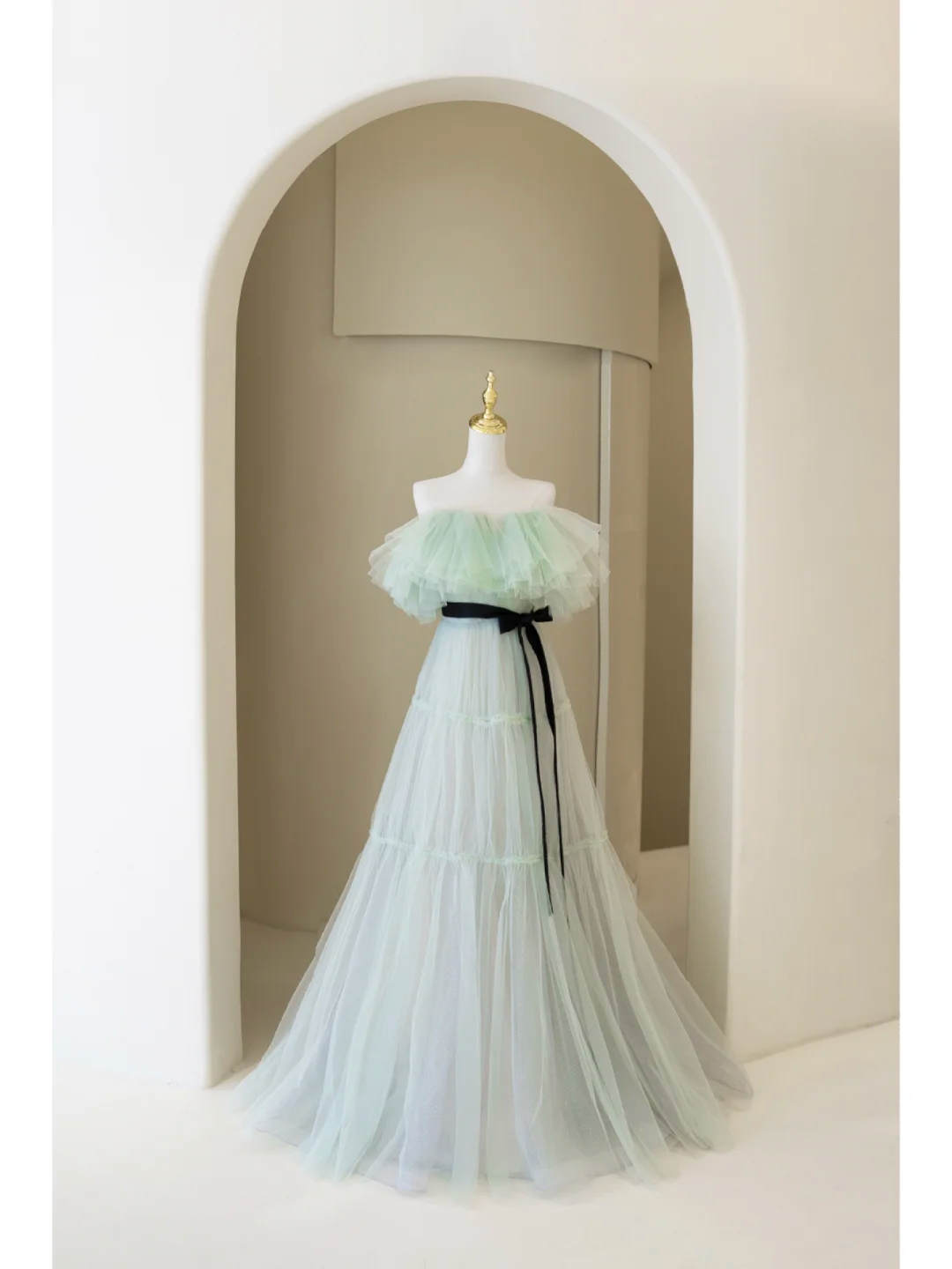 Robe de bal mignonne à épaules dénudées en tulle vert menthe, tenue de soirée pour 18 ans, robe de bal RB005