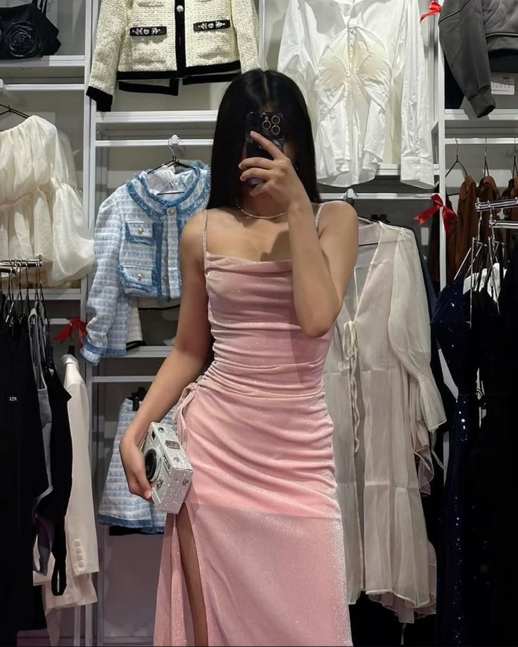 Robe de bal sirène rose à bretelles spaghetti et fentes, tenue de soirée longue, tenue d'anniversaire, robe de remise de diplôme, RB1027