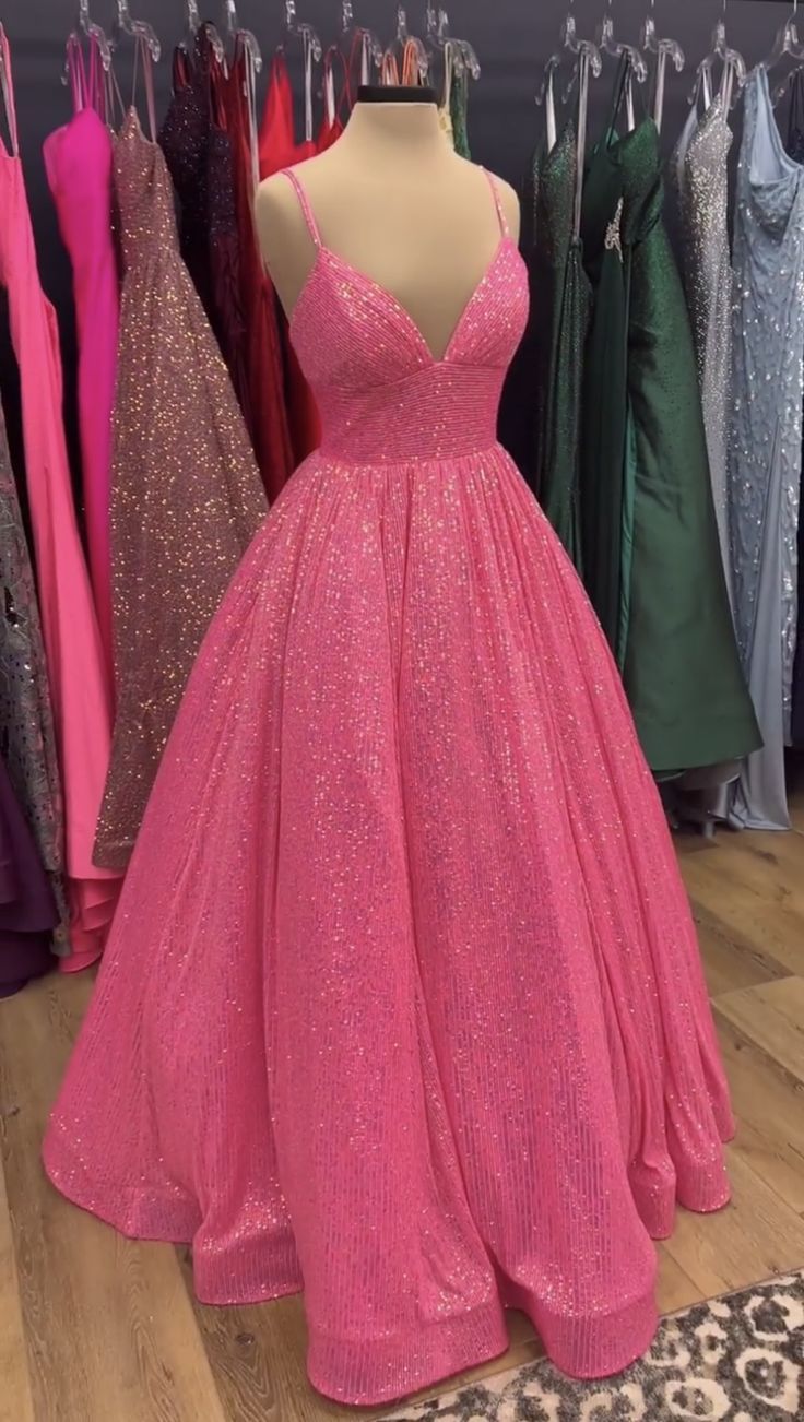 Robe de bal élégante à bretelles spaghetti et paillettes roses, robe longue de soirée, tenue de 18e anniversaire, robe de remise de diplôme RB1030