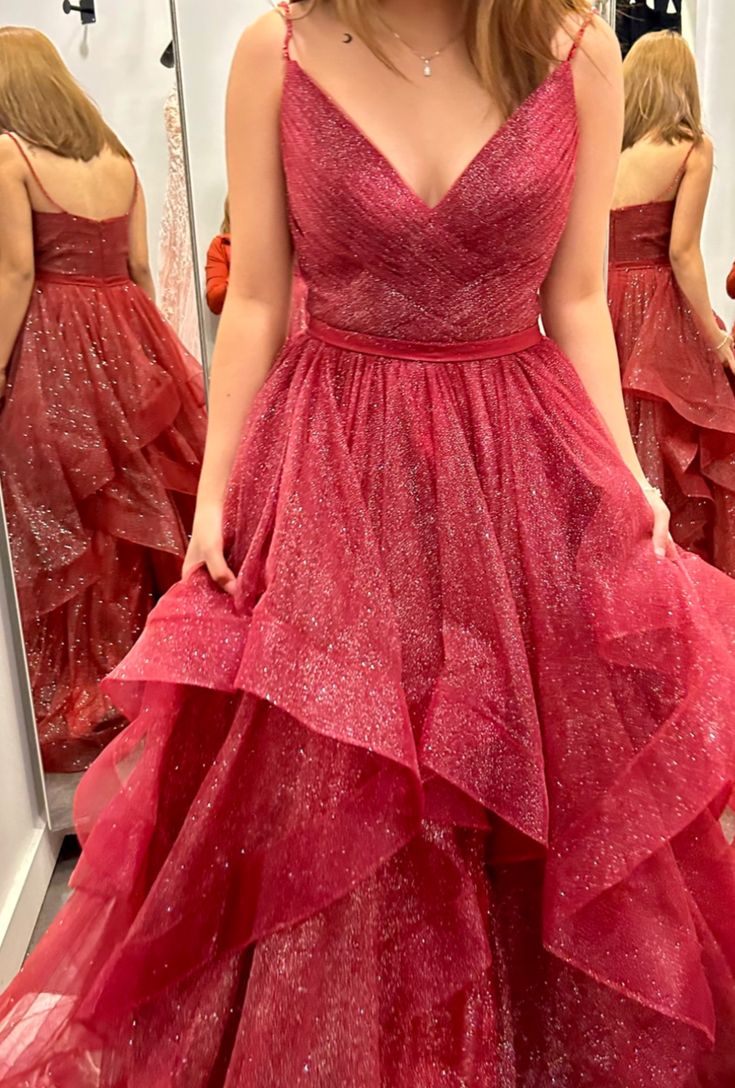 Robe de bal élégante à bretelles spaghetti, robe de bal à paillettes rouges, robe longue de soirée, tenue de 18e anniversaire, robe de remise de diplôme RB1034