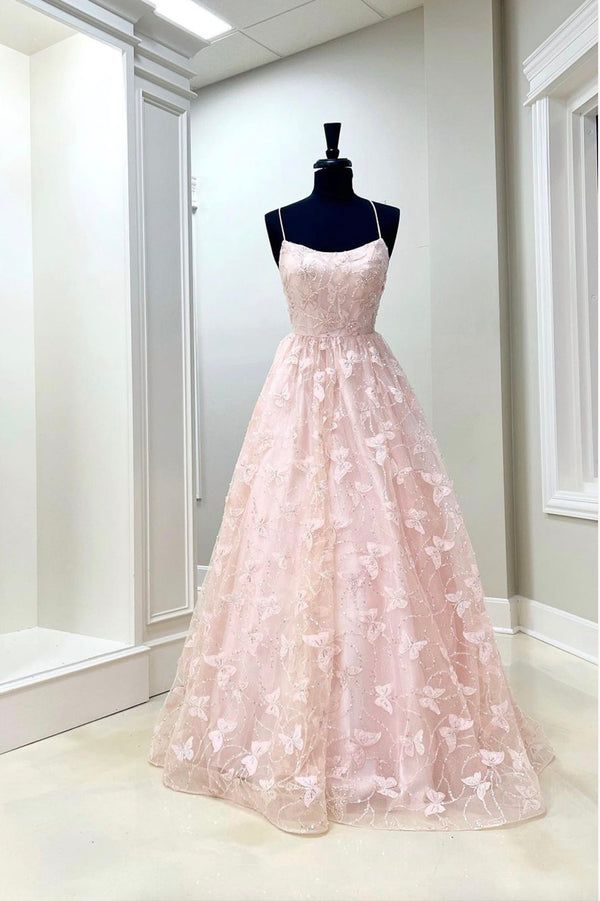 Robe de bal élégante à bretelles spaghetti, robe de bal rose blush, robe de soirée longue, tenue de 18e anniversaire, robe de remise de diplôme RB1045
