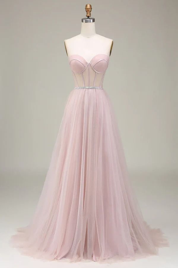 Robe de bal vintage trapèze en tulle rose clair, décolleté en cœur, longue, tenue de fête pour 18e anniversaire, robe de remise de diplôme, RB1052
