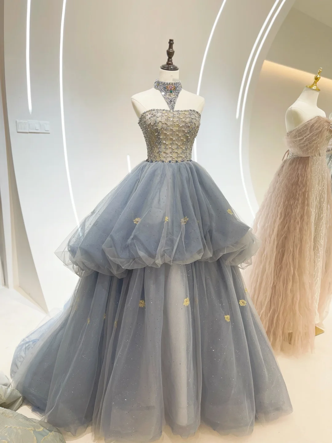 Robe de Quinceanera de luxe, robe de bal, bustier, tulle, bleu poudré, robe d'anniversaire, robe longue, RB1057