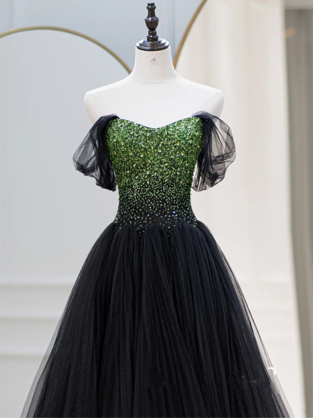 Charmante robe de bal noire à épaules dénudées, tenue longue pour 18e anniversaire, robe de soirée dansante pour lycée RB1062