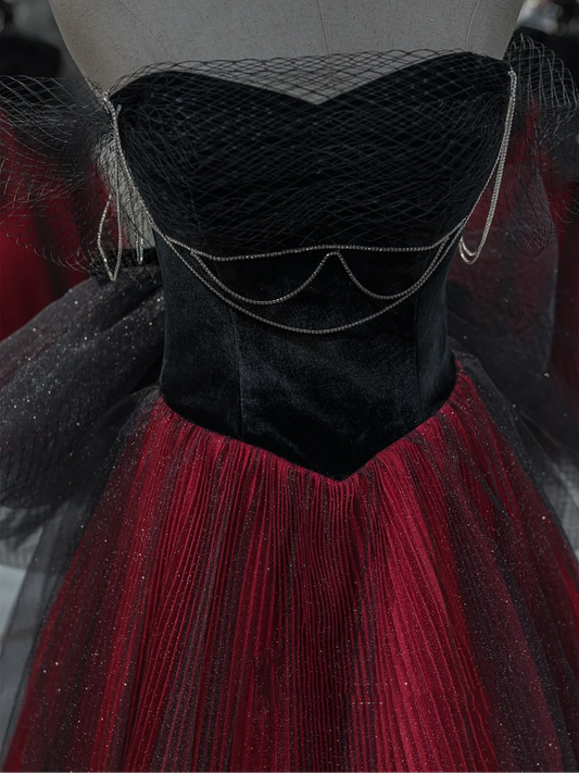 Modest Ball Gown Sweetheart Burgundy Black Tulle Prom Dresses Long Party Dress Birthday Outfit Teenagers Graduation Dress RB1079