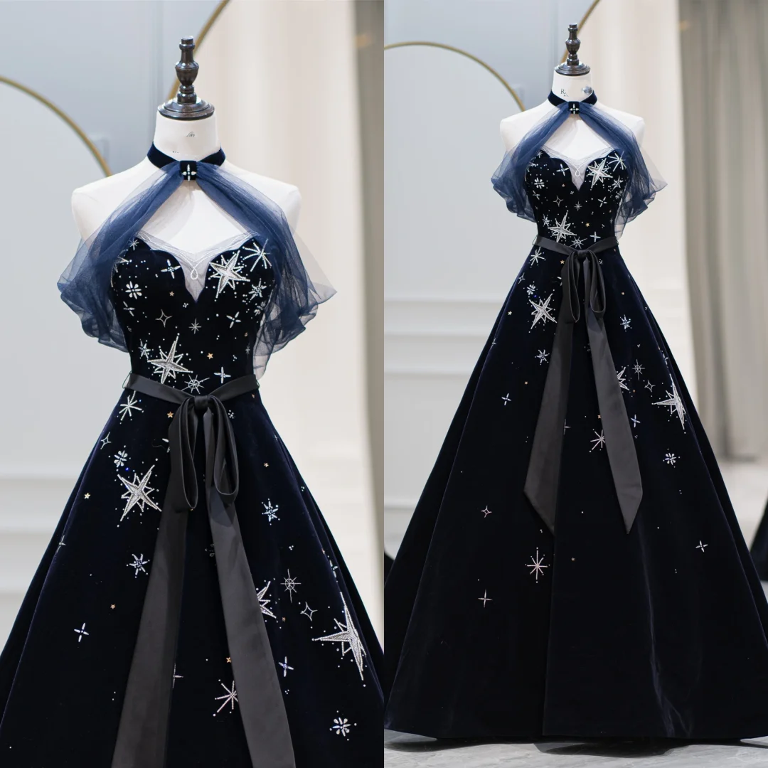Einzigartiges Ballkleid mit hohem Halsausschnitt, langes Samt-Abschlussballkleid, Inspiration, Partykleid, Geburtstagsoutfit, Abschlusskleid RB1087