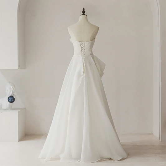 Elegant Modest Ball Gown Strapless Organza White Wedding Dress Styles Long Bridal Gown Wedding Gowns RB1106