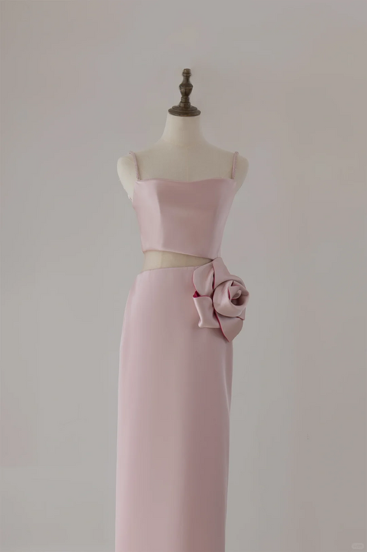 Modest Trendy Sheath Spaghetti Straps Pink Plain Prom Dresses Long Senior High School Dance Party Dress RB1122