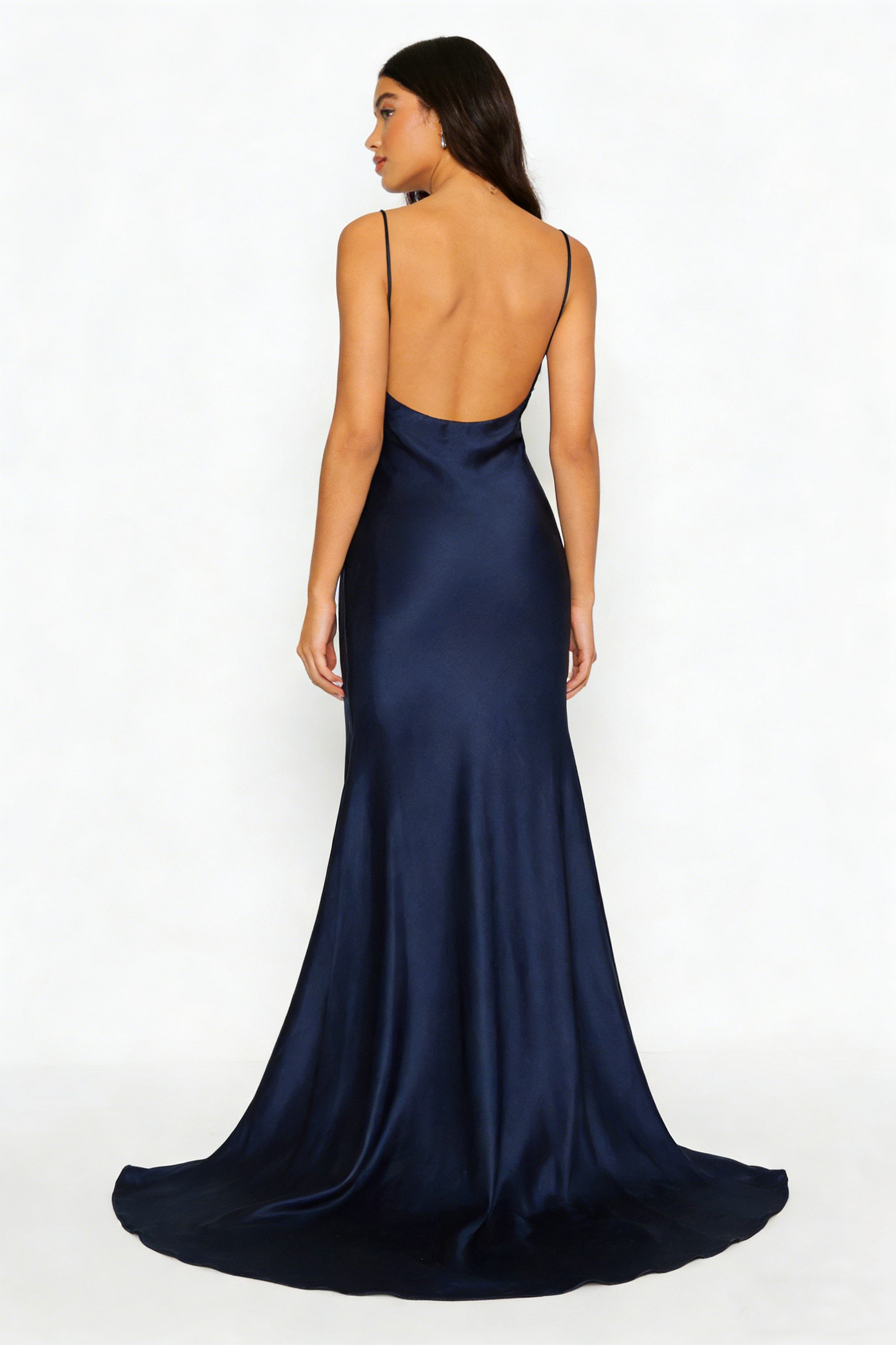 Robe de bal longue bleu marine à bretelles spaghetti et sirène sexy, tenue de soirée pour 21e anniversaire, robe de remise de diplôme RB1199
