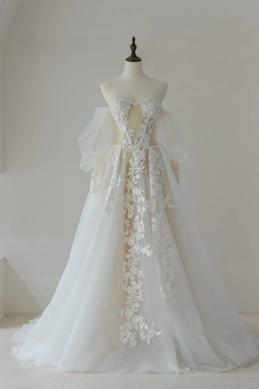 Cute Ball Gown Sweetheart With Long Sleeves Fitted Lace Corset Wedding Dress Long Bridal Gown Wedding Dresses RB1208