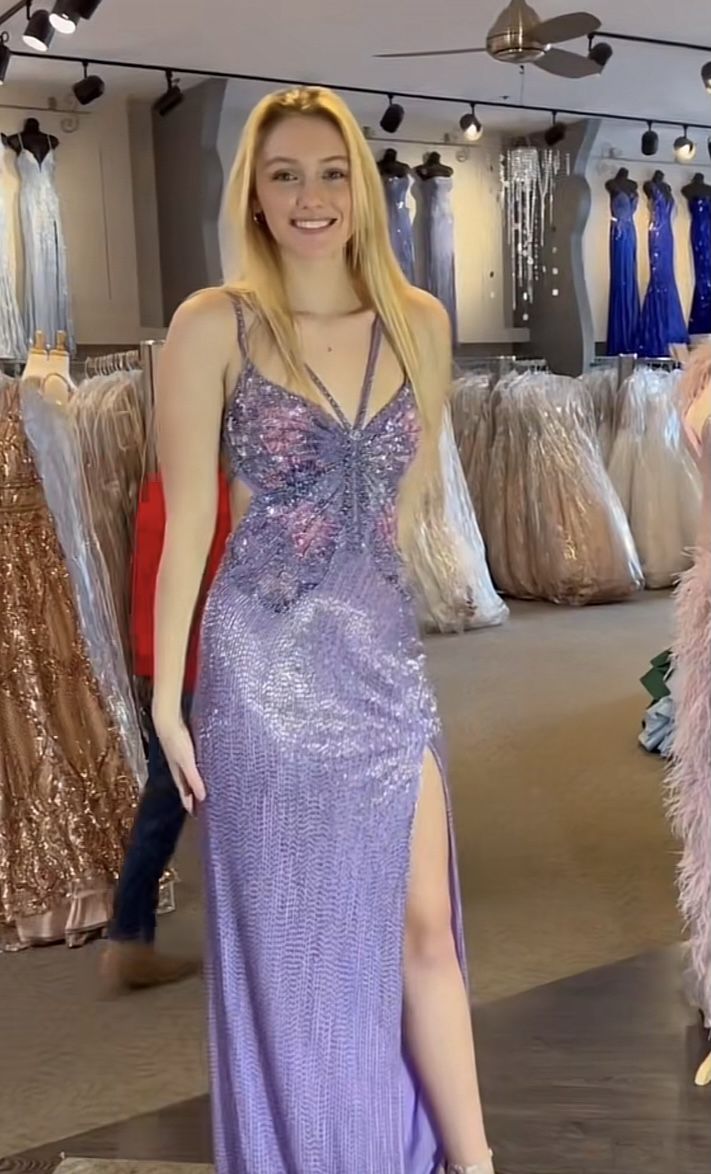 Retro Mermaid Spaghetti Straps Light Grape Sequin Slit Prom Dresses Long Party Dress 18th Birthday Outfit Graduation Dress RB1240