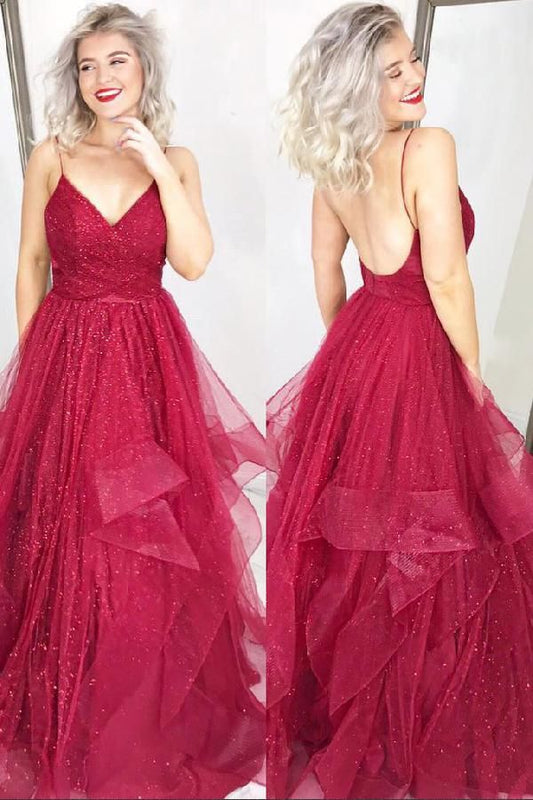 Elegant Ball Gown Spaghetti Straps Burgundy Tulle Prom Dresses Long Party Dress 18th Birthday Outfit Graduation Dress RB1237