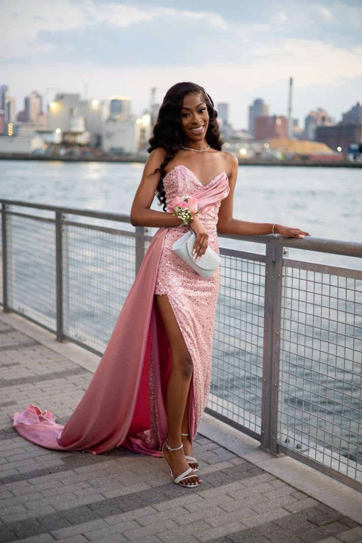 Robe de bal sirène rose à paillettes, décolleté en cœur, fente latérale, robe de soirée, robe de remise de diplôme, RB1278