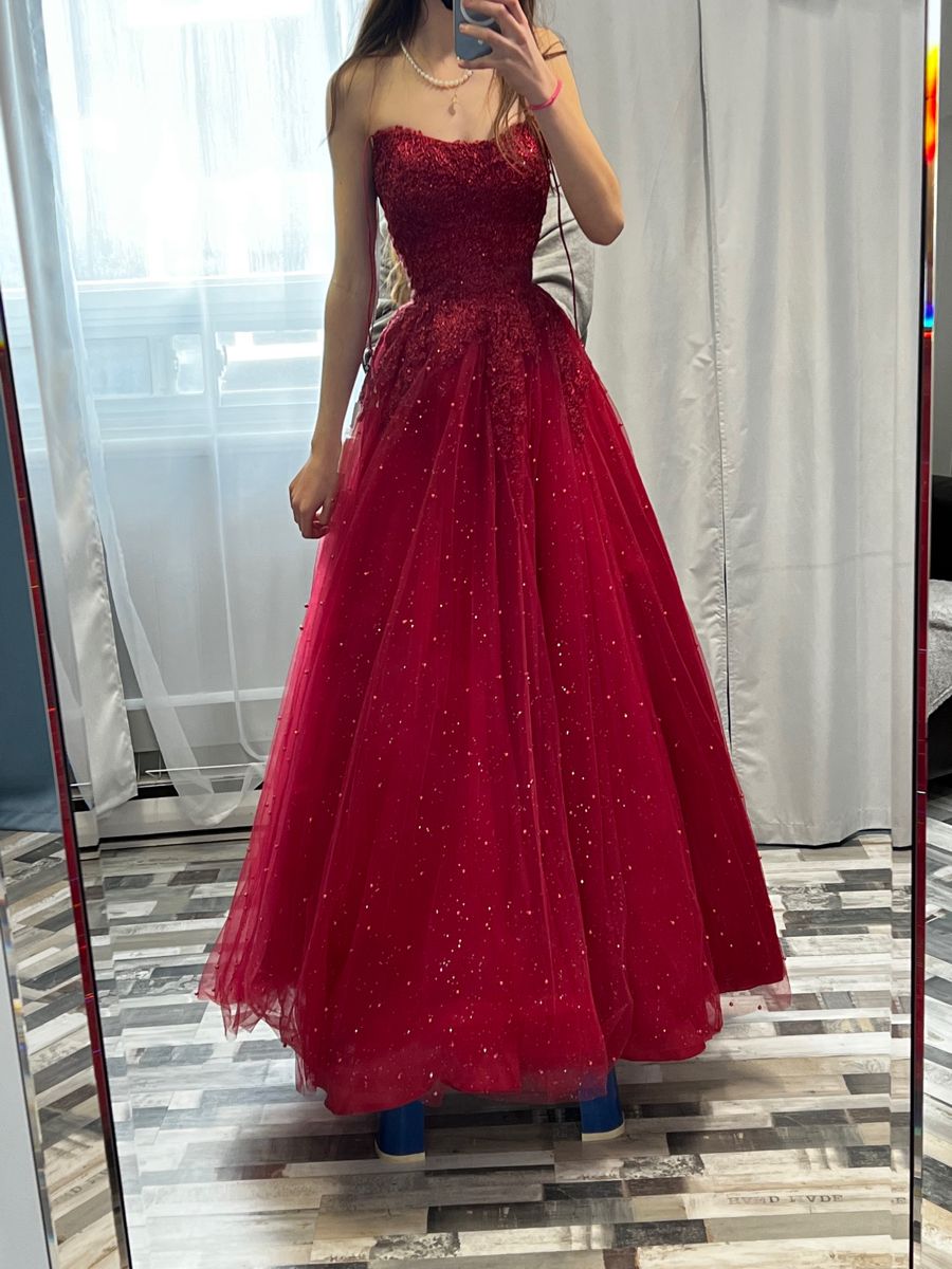 Superbe robe de bal bustier en dentelle bordeaux, longue, pour junior, robe de soirée d'inspiration, robe de bal RB1284