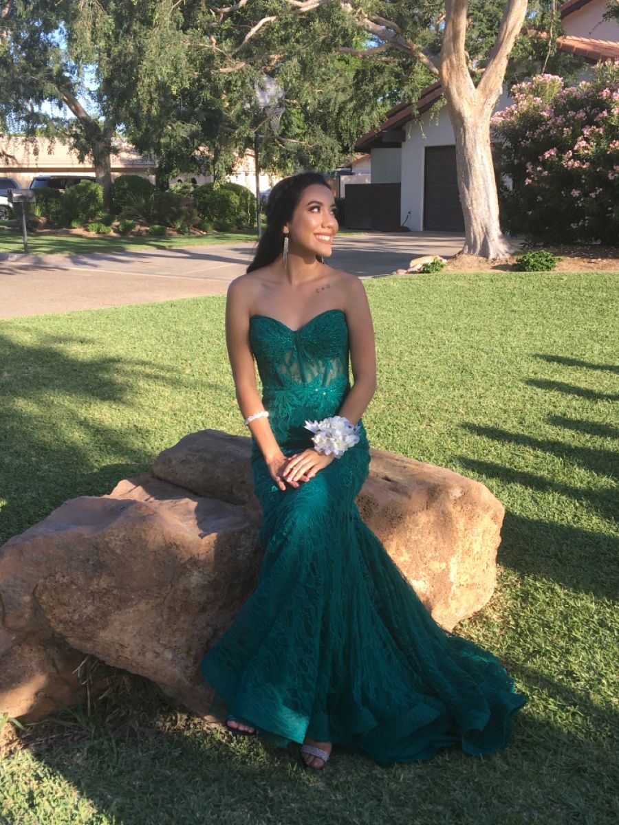 Robe de bal sirène chic en dentelle verte et tulle, décolleté en cœur, tenue de soirée pour 20e anniversaire, robe de remise de diplôme RB1400