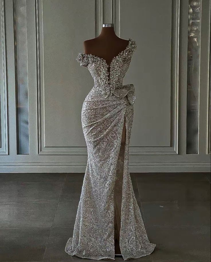 Robe de bal sirène scintillante à paillettes argentées, tenue de soirée pour 18e anniversaire, robe de remise de diplôme RB1445